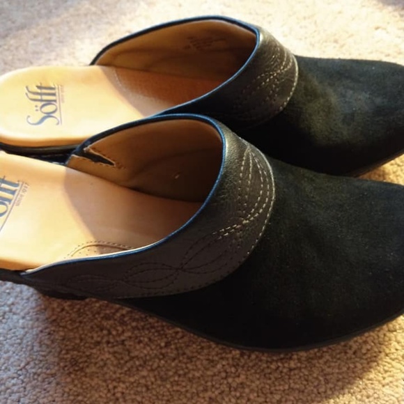 Sofft    Black Suede and Leather Mules Shoes - Sofft leather and Suede Black Mules NEW